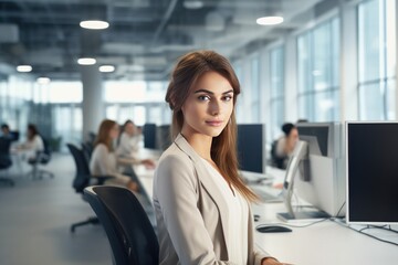 attractive woman in a modern office.