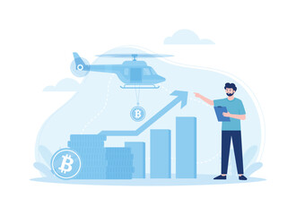 trading bitcoins concept flat illustration