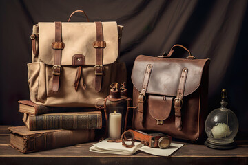 Vintage suitcase, old baggage with nostalgia. Classic leather, stylish