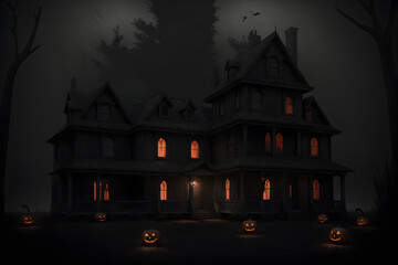Fototapeta na wymiar Scary Halloween background with pumpkins