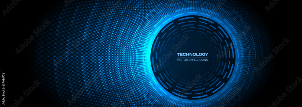 Poster abstract futuristic technology background design with dark blue circle lines and halftone. vector il