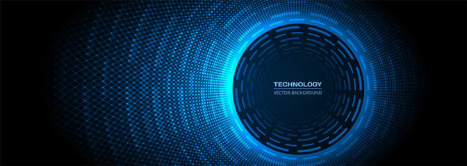 Abstract futuristic technology background design with dark blue circle lines and halftone. Vector illustration concept background.