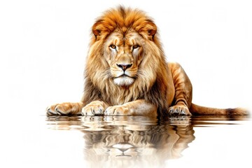 majestic lion isolated on white background.