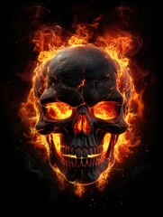 Burning skull with flames. Scary halloween image.