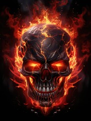 Burning skull with flames. Scary halloween image.