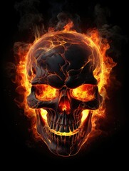 Burning skull with flames. Scary halloween image.