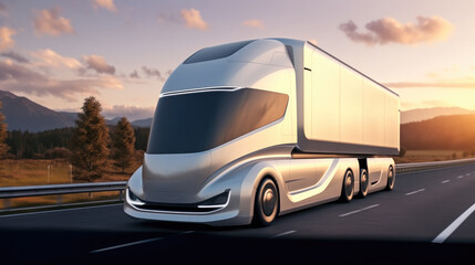 Fototapeta na wymiar Electric autonomous truck, Unmanned autonomous cargo transportation, Smart vehicle technology concept.