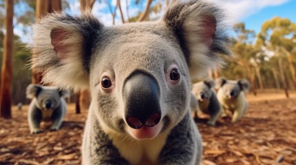 Obraz premium Adorable koalas taking a selfie in a forest.