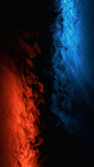Smoke background. Color cloud. Gas flame. Defocused blue red light burn vapor wave frame on dark night black abstract copy space.