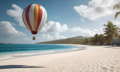 a hot air balloon over the martiniqiue beaches, generative ai
