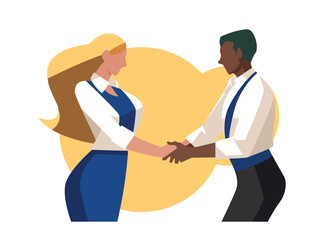 Flat cartoon, vector illustration, Businessman and woman shaking hand, business and corporate concept