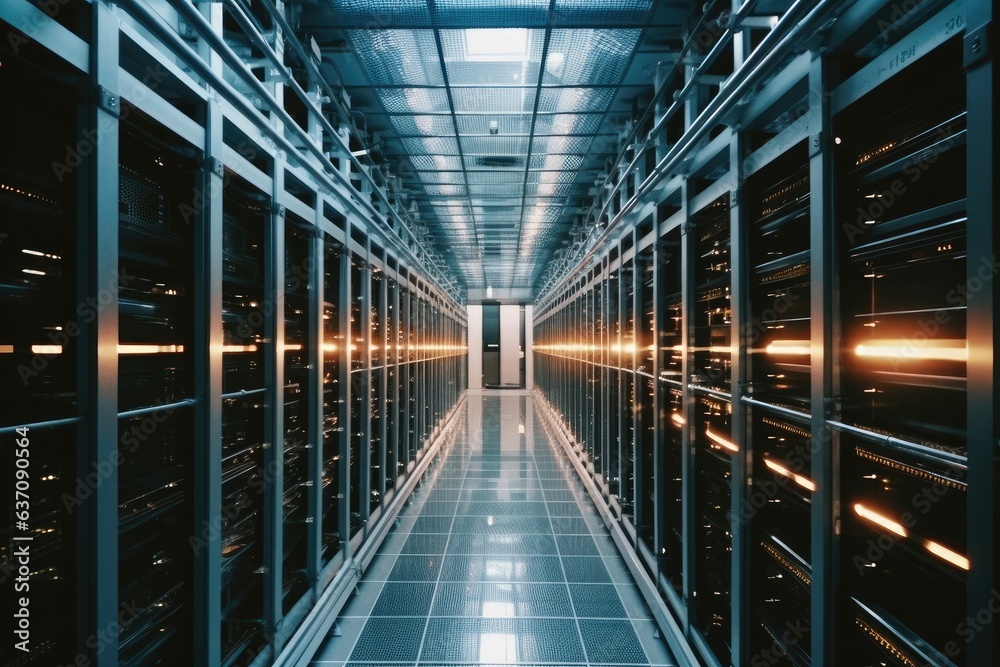Poster Data center storage and network server room.