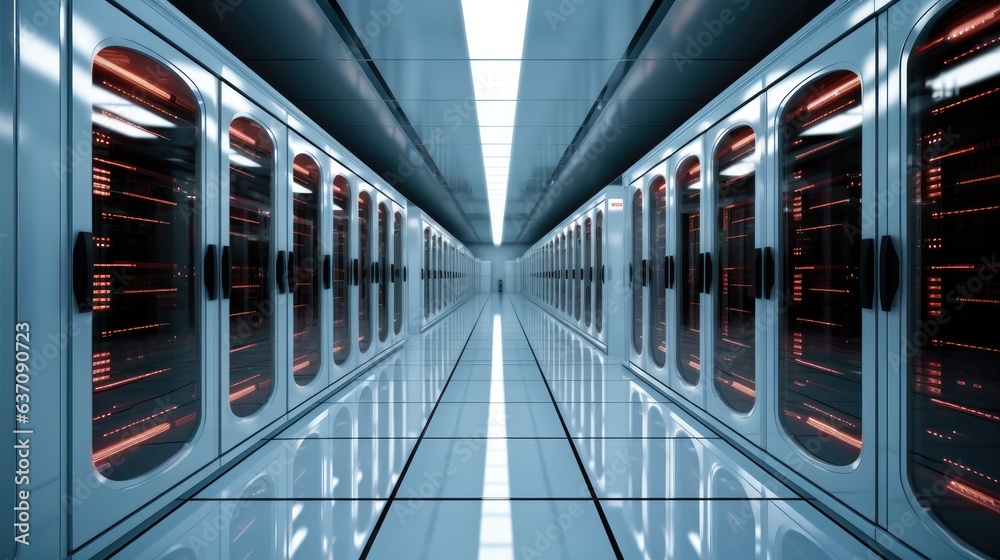 Poster data center storage and network server room.