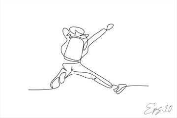 continuous line vector illustration of person jumping parachute