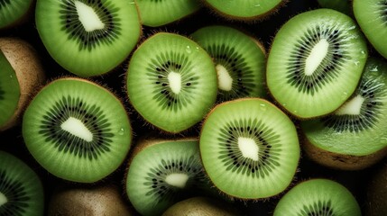  a close up of a kiwi fruit sliced in half.  generative ai