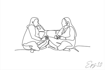 continuous line vector illustration of two women having a conversation