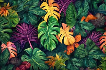 Philodendron Leaf Background - Texture Design with Multi-Colored Leaves