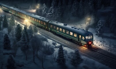 Winter Railway Platform - Suburban Train in Snowy Forest Setting