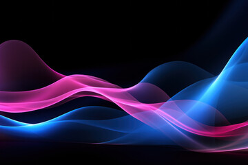 Obraz premium abstract panoramic background, neon light, impulse, equalizer chart, ultraviolet spectrum, pulse power lines, quantum energy impulse, pink blue violet glowing dynamic lines. free space for text
