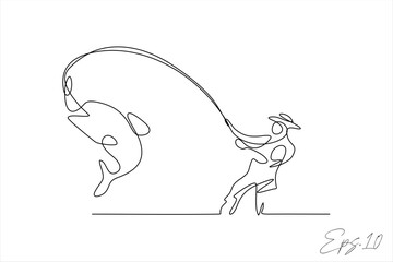 continuous line vector illustration of an angler