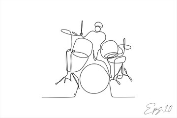 continuous line vector illustration of people playing drums