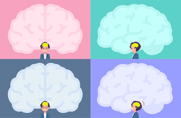 脳の形のフレームとビジネス男性のセット