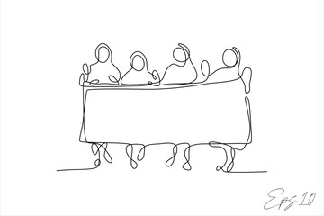 continuous line vector illustration of students having demonstration