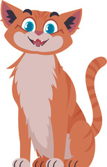 Locks in cheerful getting to be flushed cat. Grinning cat. Cartoon style, Vector Illustration
