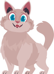Intelligent ecstatic beige cat. Smiling cat. Cartoon style, Vector Illustration