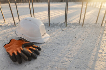 construction safety helmet at the construction site. protection concept at work