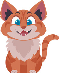 Locks in cheerful rosy cat. Smiling cat. Cartoon style, Vector Illustration
