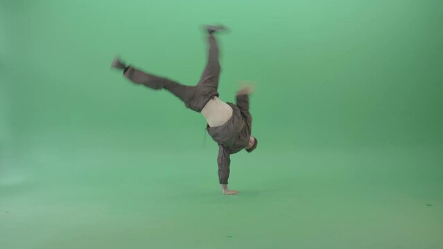 Professional Hip Hop break dancer Stylish man dancing on green screen 4K Video Footage