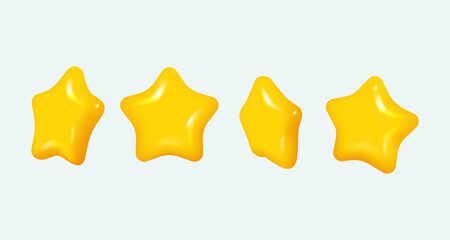 Set of realistic yellow stars with different positions. Yellow golden stars isolated. Realistic vector image