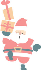 merry christmas and happy new year with cute santa claus and present gift box, flat png transparent element cartoon character design