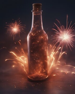 Magic net bottle with sparks and fireworks