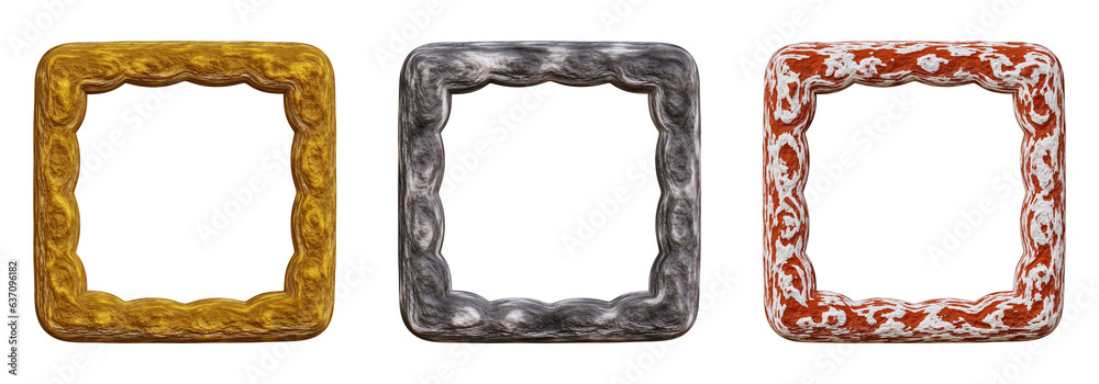 Poster set of frames design in 3d rendering isolated on transparent background. geometric shapes for templa