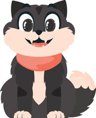 Shrewdly happy dim cat. Grinning cat. Cartoon style, Vector Illustration
