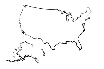 Hand Drawn Lined United States Simple Map Drawing