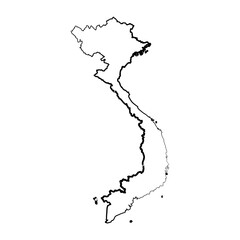 Hand Drawn Lined Vietnam Simple Map Drawing