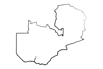 Hand Drawn Lined Zambia Simple Map Drawing
