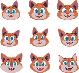 Fototapeta premium Gigantic set of brilliantly faces of cats. Cartoon style, Vector Illustration
