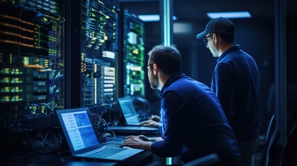 IT specialists confer at a meeting and discuss news in the computer industry