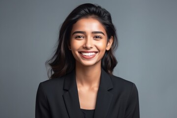 Obraz premium Medium shot portrait of an Indian woman in her 30s wearing a sleek suit in a minimalist background