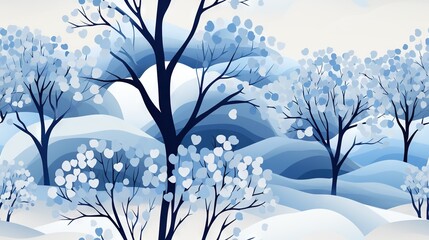  a painting of a snowy landscape with trees and hills in the background.  generative ai