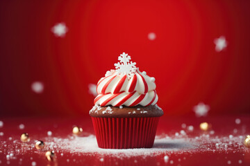 Red christmas cupcake, candy cane and christmas decoration. AI generated - Powered by Adobe