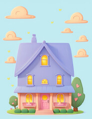 Fototapeta premium House 3D illustration. Home For Sale, Rent, Housing and Real Estate concept.