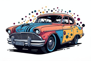 Vintage 60s car cartoon. AI generated illustration