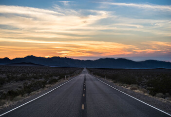 View of Road in Death Valley with Colorful Sunset