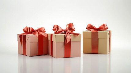 Fototapeta premium Gift boxes on white background studio shot soft light. Three big gifts. Holiday concept.