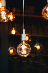stylish light bulbs in the cafe